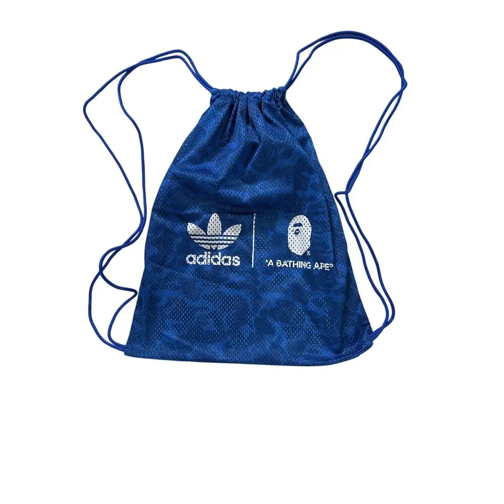 Adidas X A Bathing Ape Gym Bag Unisex Medium Blue Camo Drawstring Mesh Sports
